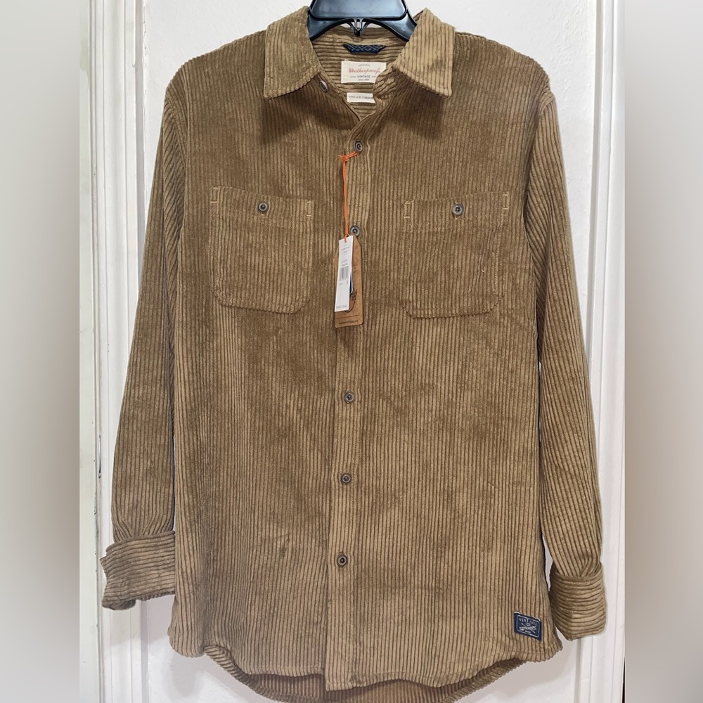 NWT Weatherproof Corduroy, brown, long sleeve button up, size Men’s small